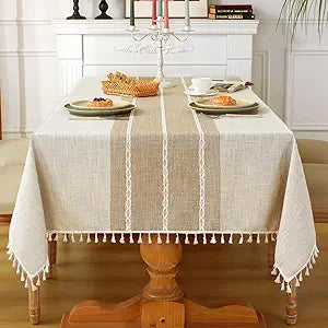 Laolitou Rustic Tablecloth Cotton Linen Waterproof Tablecloths Washable Table Cloths for Kitchen Dining,Party,Holiday,Christmas,Buffet Coffee Lines Rectangle,55''x120'',10-12 Seats