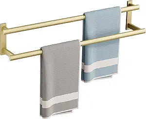 SAYAYO Double Towel Bar for Bathroom, 31.5 Inch Brushed Gold Bath Towel Rack Towel Holder Wall Mounted, SUS304 Stainless Steel