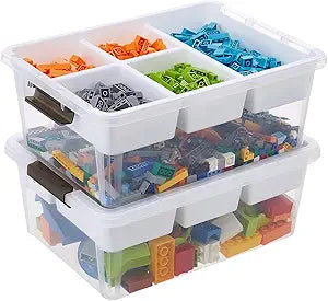MACOPRO 17 QT Plastic Storage Box with Removable Tray, Bins with Lids, 2 Packs Clear Storage Container for Craft Supplies, Beads, Tools, Sewing, and Playdoh Organization(White, 2Pack-17QT)