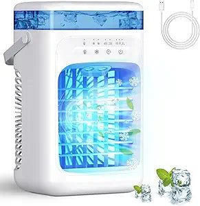 Portable Air Conditioners,Portable AC Unit with 3 Speed 2 Mist Modes Rapid Cooling,Mini Air Conditioner with 1000ML Water Tank 2/4H Timer LED Lights,Cooling AC Fan for Bedroom Office Camping Car RV