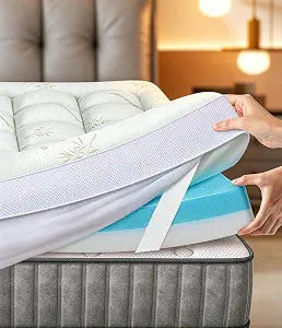 Fracho 4 Inch Twin XL Memory Foam Mattress Topper, Dual Layer Design with 2" Bamboo Rayon Pillow Top & 2" Cooling Gel Memory Foam, CertiPUR-US Certified Medium-Firm Bed Topper for Pressure Relief