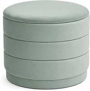 23" Round Velvet Storage Ottoman with Reversible Lid, Soft Padded Footrest and Hidden Storage, Large Upholstere Tray Top Ottoman Footstool for Living Room, Bedroom, Entryway, Sage Green