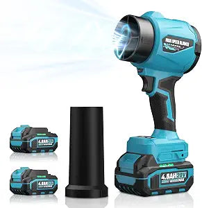 VERVEWAVE Leaf Blower with 2 X 4.0Ah Battery and Charger, 20V Cordless Blower for Lawn Care, & House Cleaning, 980,000 RPM Jet Blower, Extended Nozzle & Earbuds Included, Blue
