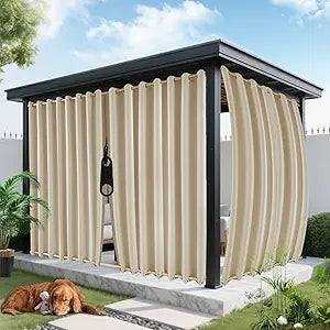 Outdoor Curtains for Patio Waterproof, Zipper Design 2 Panels Privacy Weatherproof Blackout Curtain Top & Bottom Grommet Outside Drapes for Porch Gazebo Pergola (110 x 120 inch, Beige)