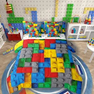 Erosebridal 3D Building Blocks 7 Piece Comforter Set Full Bed in a Bag,Colorful Construction Bedding Sets Gradient Rainbow Bricks Sheet Set with Comforter,Red Yellow Green Blue Grey Bed Set