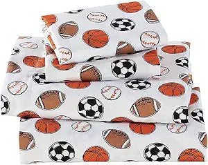 Fancy Collection Sheet Set Sport Baseball Basketball Football Soccer White Black Orange Brown New (Twin)