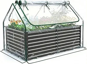 Quictent Raised Garden Bed Galvanized Raised Beds for Gardening Vegetables with Cover 6x3x2 ft Tall Metal Planter Box Outdoor Use (Clear)