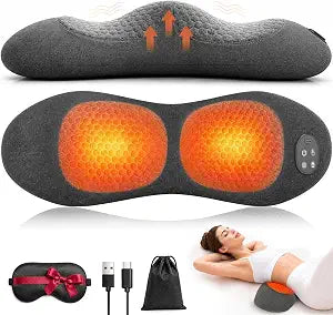 Upgraded Cordless Lumbar Support Pillow for Pain Relief Deep Tissue, 3-in-1 Heated Lower Back Massager Pillow with 3000mAh Battery, Heat, Massage, Electric Stretch, Back Support Pillow for Chair Car