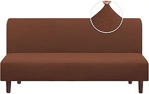 PrinceDeco Stretch Armless Futon Cover, Futon Slipcover Full Queen Size Couch Cover Futon Sofa Bed Cover Furniture Protector with Elastic Bottom, Machine Washable, Caramel