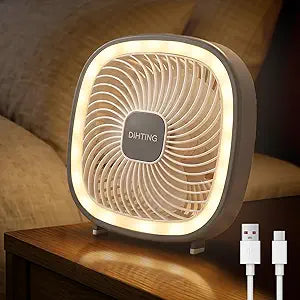 8 Inch Desk Fan Rechargeable, Quiet Personal Table Fan with Night Light/Hook, Battery Operated Portable USB Fan Cordless For Office Bedroom Sleeping Dorm Travel, 3 Speeds, 180┬░Tilt Adjustable