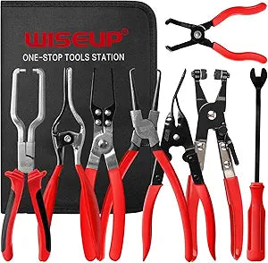 WISEUP 8-Piece Fuel Line Disconnect Tool Set Fuel Line/Hose Clamp/Removal Pliers, Electrical Disconnect/Push Pin Tools, Relay Puller, Panel Clip Remover & Filter Caliper