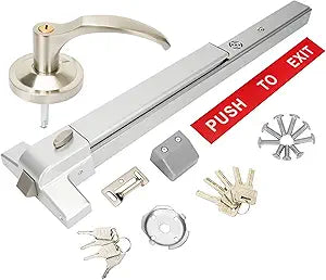 Commercial Door Push Bar Panic Exit Device with Exterior Lever with Alarm, 27.5 Stainless Steel Panic Bars for Exit Doors, Panic Bar Emergency Door Hardware for Wood Metal Doors