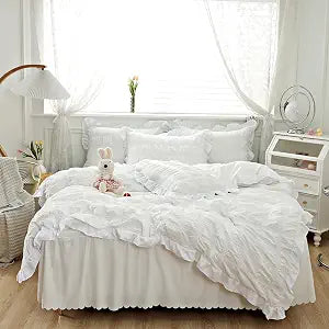 Off White Duvet Cover Queen Ruffle Seersucker 3pcs Summer Bedding Set