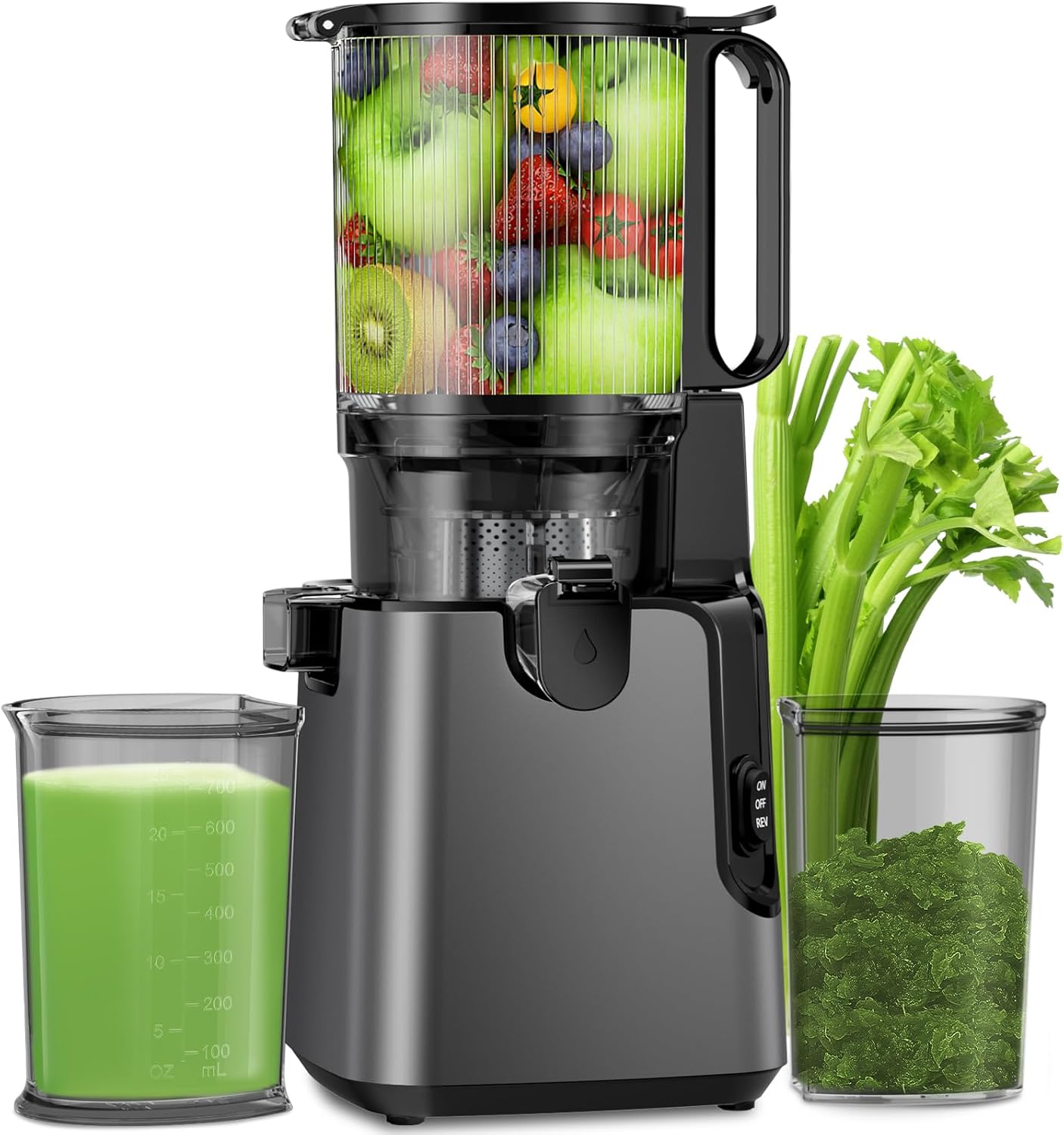 Juicer Machines with 5.4" Large Feed Chute, 400W Cold Press Juicer for Whole Vegetables and Fruits, Slow Masticating juicer Easy to Clean Juice Extractor Machine High Juice Yield(Titanium Gray)