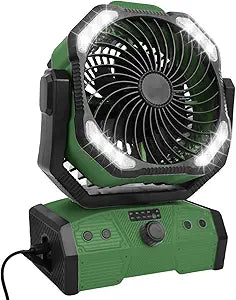 ELZO 30000mAh Camping Fan with LED Light, Max 70H Working, Cordless Portable Rechargeable Desk Tent USB Fan with Remote Hook, Head Rotation, Stepless Speed, for Home Outdoor Office Travel Fishing
