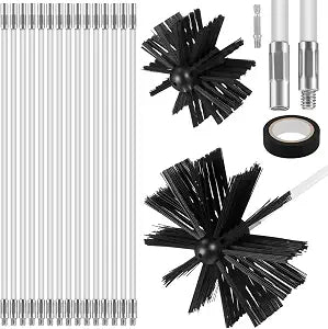 TOYANDONA Chimney Sweep Kit Flexible Extendable Cleaning Rod Set with 4 and 6 Brush Heads Fireplace Cleaning Brush for Soot Removal Dryer Vent Duct Flue Stove Pipe Maintenance