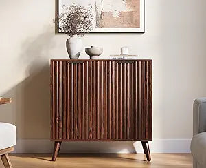 OtterOasis Fluted Sideboard Buffet Cabinet with Storage, Modern Sideboard Cabinet for Dining Room, Accent Credenza with Adjustable Shelves 2 Doors Storage Cabinets for Living Room, Kitchen, Walnut