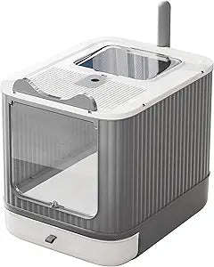 Upgraded Fully Enclosed Cat Litter Box with Lid, Covered Cat Box Enclosure, Anti-Splashing Easy to Clean Kitty Litter Boxes with Drawer, 3 Modes can Use from Kitten to Adult(White&Grey)