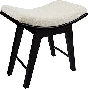 URFORESTIC Oak Wood Vanity Stool, Modern Makeup Dressing Stool with Concave Seat Surface,Capacity 300lb, Easy Assembly (Black)