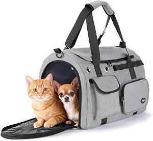 Ownpets TSA Airline Approved Large Pet Carrier, Soft Sided Cat Dog Carrier for Small Pets, Underseat, Waterproof, Foldable for Medium Big Cats 20 lbs+ & 2 Kittens/Puppies (17.7"x11.8"x12.2")