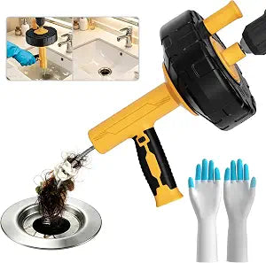25FT Auto Feed Plumbing Drain Snake Auger, TimeSaving Manual & Drill Powered Flexible Drain Auger, Hair Drain Clog Remover for Kitchen Sink Bathroom Shower Bathtub Unclogging, Free Work Gloves