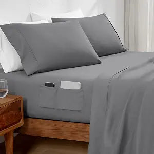 Bare Home Sheet Set Storage Pocket 1800 Ultra-Soft (Twin XL, Grey)
