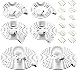 Honoson 6 Pieces 4 Pin RGB Extension Cable Kit, 1.6,3.3,6.6 ft, White