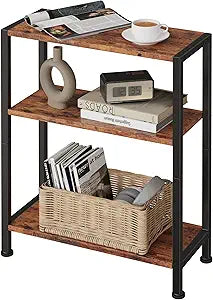 3-Tier Side Table, Small End Table, Sofa Side Table for Narrow Spaces, Slim End Table, Nightstand Table, for Living Room Bedroom Office, Rustic Brown