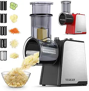 5-In-1 Electric Cheese Grater,300W Salad Maker,Electric Grater for Block Cheese,Kitchen Electric Food Slicer Shredder,Chopper for Vegetables Cucumber Carrots Cabbage Nuts(Black)