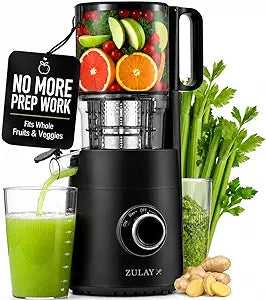 Zulay Kitchen Juicer Machine with 5" Wide Feed Chute, Cold Press Slow Masticating Juicer for Whole Fruits & Vegetables, Easy to Clean Stainless Steel Blades, High Juice Yield - Black
