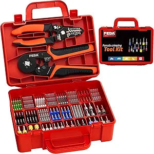 PEBA Ferrule Crimping Tool Kit with Wire Stripper, 24 Sizes Tinned Copper Wire Ferrules incl. Twin Ferrules, Square Ratcheting Crimper AWG 287, Self-Adjusting Electrical Crimp Tool with Carry Case