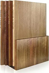 Book Cutting Board Set of 4,Solid Wood Cutting Board Library with Magnetic Knife Stand and Food Labels,Kitchen Countertop Chopping Boards for Bread,Cheese,Fish,Meat,Fruits and Vegetables,No Knives(4)
