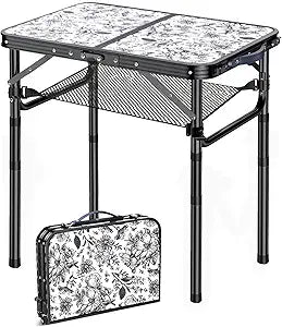 Outdoor Side Table, Portable 3 Adjustable Height Small Outdoor Folding Table, Aluminum Foldable Patio Side Tables for Outside Indoor, Plant Stand Coffee End Table for Pool, Porch,Garden, Balcony