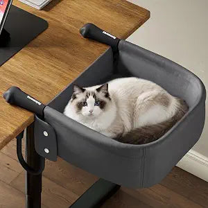 Extra-Sturdy Cat Desk Bed for Large Cats 50lbs Desk Cat Bed Attachment | for Desktop under 3", Heavy Duty, Paw Design, Waterproof, Dual-Sided Mat, Easy Assembly for Gaming Desk & Kitchen Island