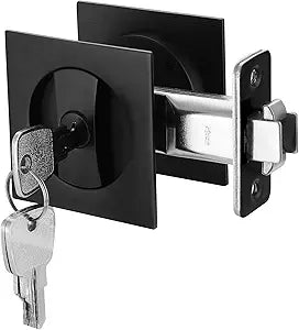 Malimali Pocket Door Lock, Pocket Door Hardware Square Door Lock for Privacy Sliding Door Bifold Door Locks and Pulls Handles Replacement Hardware (Matte Black, Entry Lock with Key)