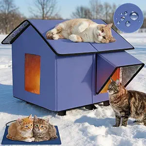 Outdoor Heated Cat House - Kokopro Indestructible Heated Cat House for Outside Winter, 100% Waterproof, Safe Escape Door, Insulated Outdoor Cat Shelter with Heater for Feral Barn Cat Kitty