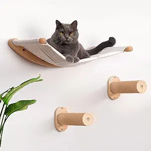 7 Ruby Road Alto Cat Wall Hammock Set Wall Mounted Cat Shelves & Furniture with Climbing Steps for Large Cats, Holds 35 lbs, Indoor Climbing & Lounging, Replaceable Cushion