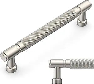 Amerdeco 10 Pack Brushed Satin Nickel knurled Cabinet Pulls 5 Inch(128mm) Hole Center Drawer Pulls Cabinet Hardware Kitchen Cabinet Handles for Bathroom ZH0072