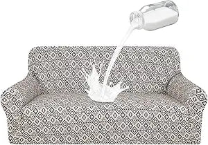 ALIECOM 100% Waterproof Loveseat Covers for 2 Cushion Couch Pet Friendly Couch Cover for Dogs Sofa Cover Washable Stretch Printed Sofa Slipcover Furniture Protector (Checkered Gray, Medium-XL)