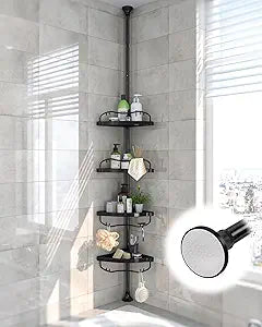 Lilyvane Corner Shower Caddy: Rustproof 125" Tension Inside Shower Organizer, Adjustable Bathroom Organizer Shelves for Bathtub Shampoo Conditioner Storage, Floor to Ceiling Standing Caddy