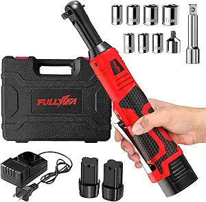 FULLYEA Cordless Electric Ratchet Wrench Set, 40 Ft-lbs, 550 RPM Power Ratchet,16.8V electric ratchet 3/8" drive with Variable Speed, 1/4" Adapter, LED Light, 2 * 2.0Ah Batteries and Fast Charger