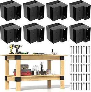 Set of 8 Heavy Duty Workbench Bracket Kit 3-Way Right Angle Steel Corner Brackets with Screws for 2x4 (Actual 1.5"x3.5") Wood, Ideal for DIY Garage Workbench, Table Legs, Shelving, and Work Table.