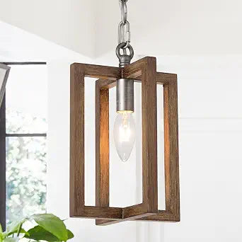 LALUZ Farmhouse Pendant Light Fixtures, Rustic Metal Cage Hanging Lighting for Kitchen, Bedside, Kitchen, Living Room, Bathroom, and Hallway
