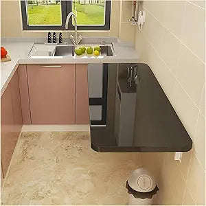 Wall Mounted Folding Table,Black Floating Desk for Small Spaces,Stainless Steel Bracket Laundry Folding Table,Wall Folding Desk,Home Bars and Dining Establishments(80X50cm/31.5"19.7")