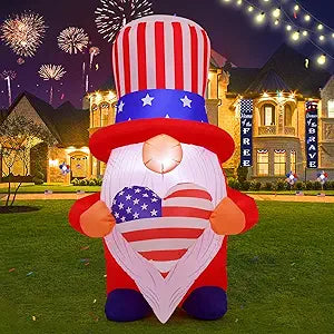 GOOSH 5 FT 4th of July Inflatables Outdoor Decorations, Patriotic Independence Day Blow Up Inflatables Gnome Decor with LED Lights for Holiday Celebration Party Yard Garden Lawn