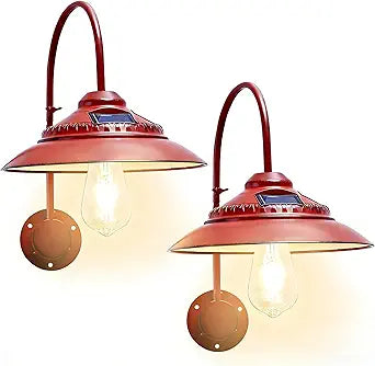 Goodeco Solar Barn Lights Outdoor - Warm White Outdoor Wall Lights with Motion Sensor & Clear Glass LED Edison Bulbs, No Wiring, Ideal Gifts for Patio Porch Deck & More, Red (2 Pack)