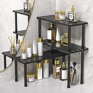 JayRex Bathroom Organizer Countertop Counter 2 Tier Kitchen Corner Counter Shelf Separable for Multiple Use