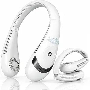 GLACIAIRE Neck Fan Portable Cooling Fan with Powerful Airflow | USBC Rechargeable 5000mAh Battery | Foldable Wearable Personal Face Fan for Around Neck, Quiet 3-Speed Air Cooler White