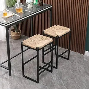 Bar Stools Set of 2, Counter Height Bar Stools with Back, Bar Chairs with Footrest Kitchen & Dining Room Chair, Water Hyacinth Backless