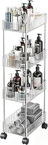 Sooyee Slim Rolling Storage Cart, 4 Tier, Clear